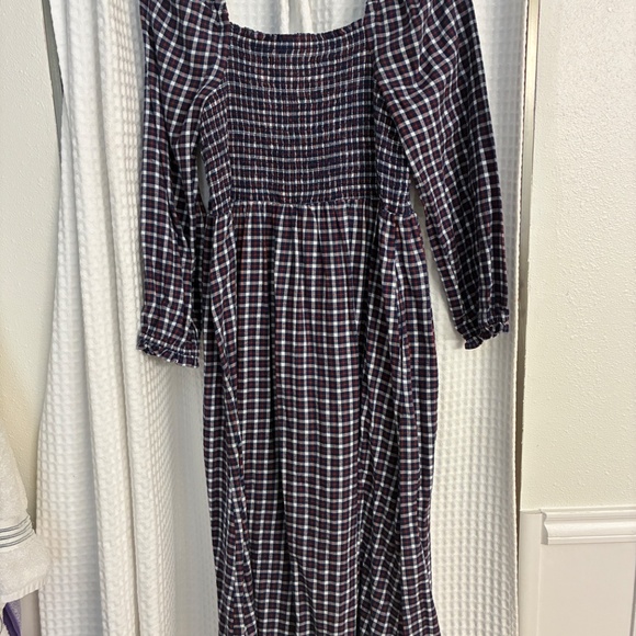 J Crew Plaid Smocked Square Neck Flannel Dress - Picture 7 of 8